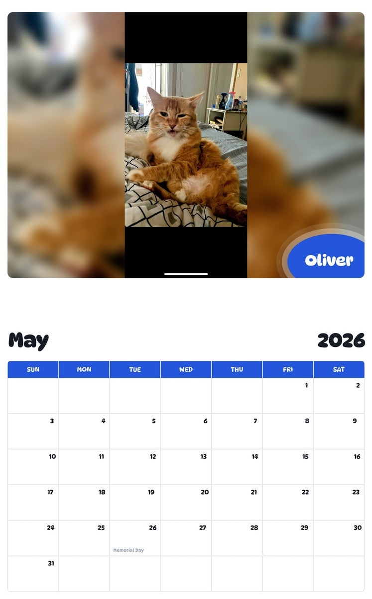 2026 - 2027 Oliver - Pawidols Pet Calendar