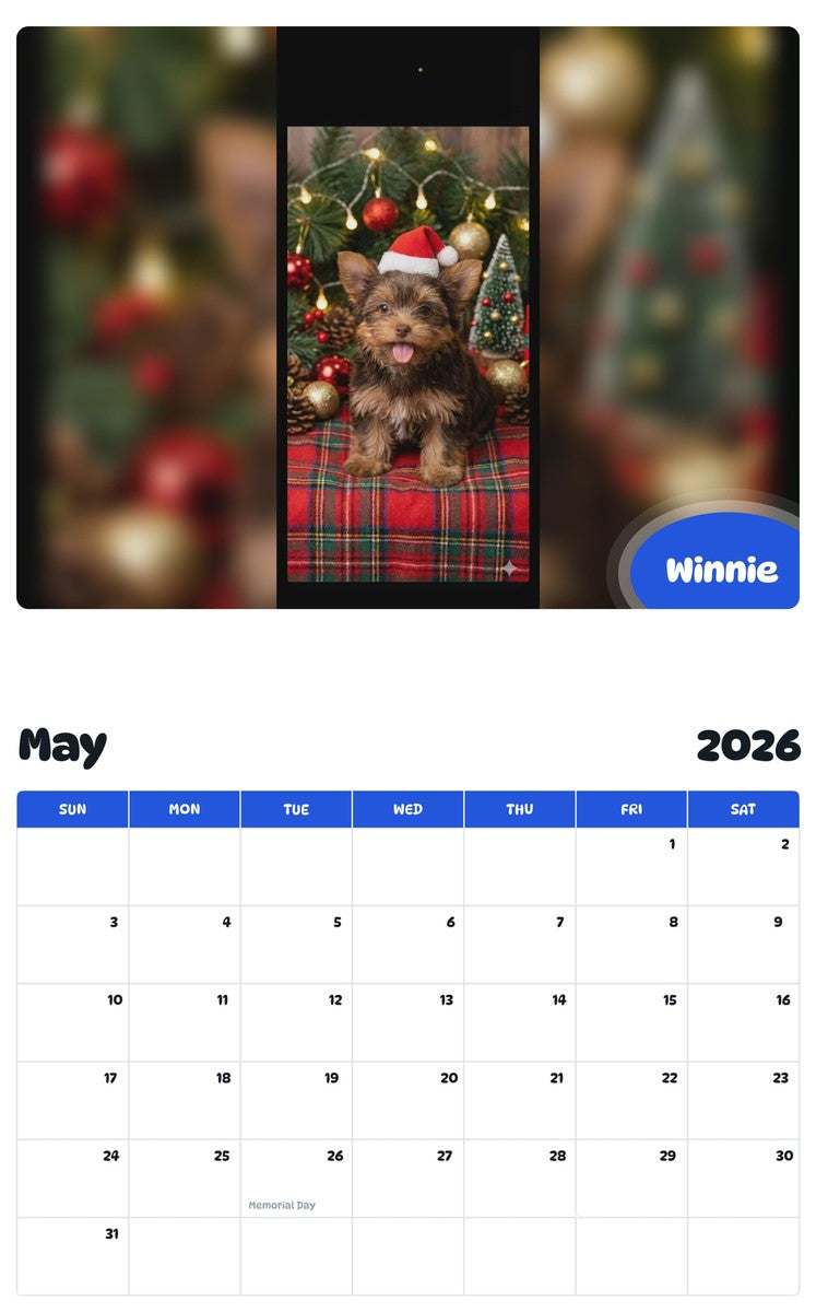 2026 - 2027 Winnie - Pawidols Pet Calendar