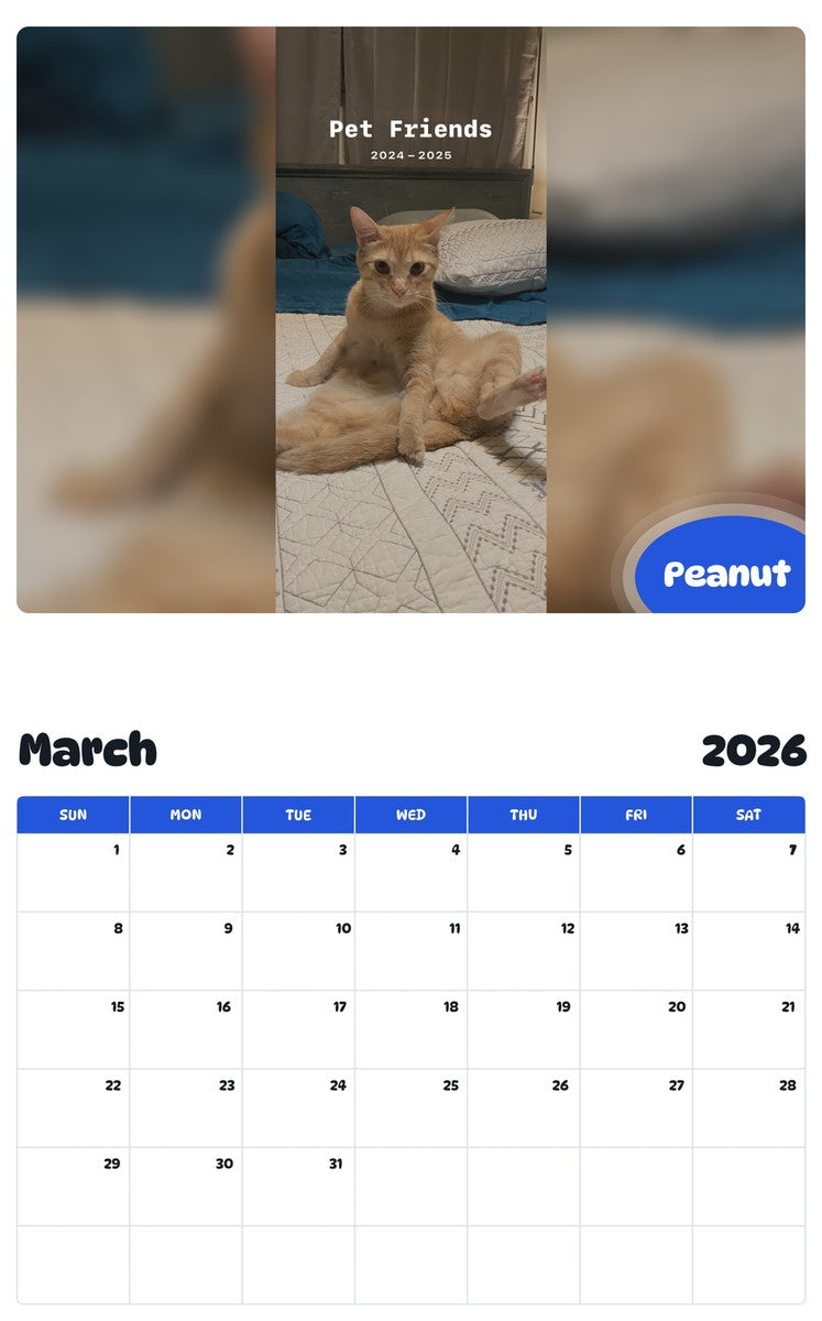 November 2025 - October 2026 Peanut - Pawidols Pet Calendar