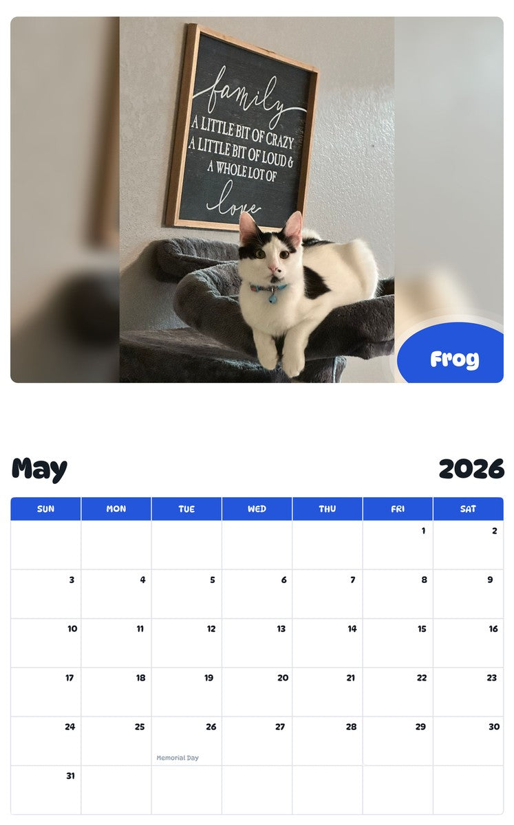 2026 - 2027 Frog - Pawidols Pet Calendar