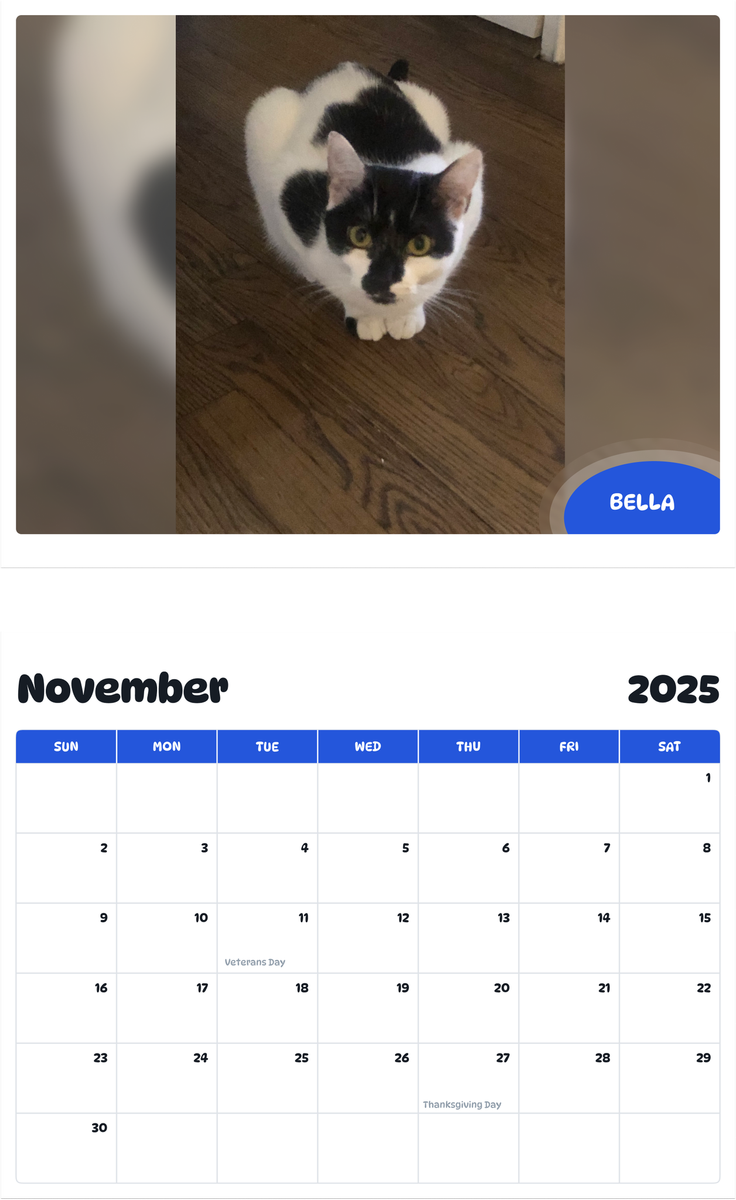 July 2025 - June 2026 Bella - Pawidols Pet Calendar