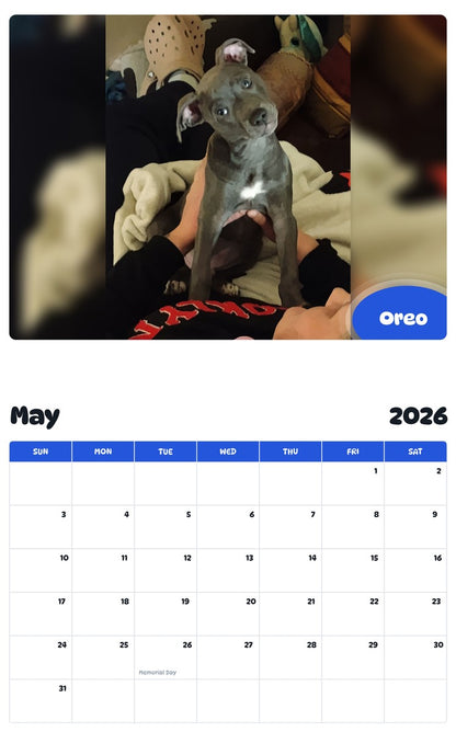 2026 - 2027 Oreo - Pawidols Pet Calendar