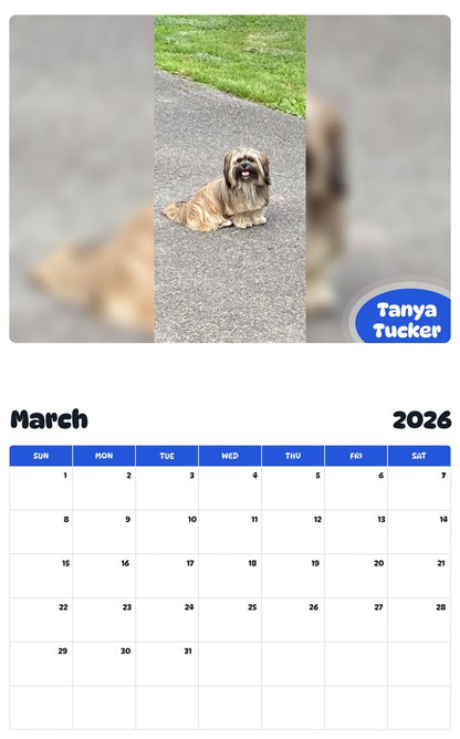 November 2025 - October 2026 Tanya Tucker - Pawidols Pet Calendar