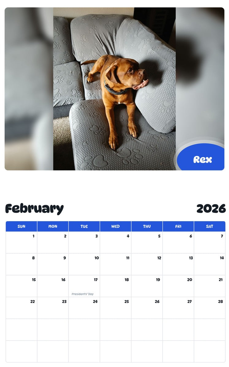 November 2025 - October 2026 Rex - Pawidols Pet Calendar