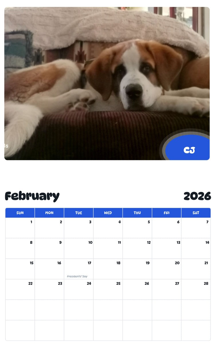 October 2025 - September 2026 CJ - Pawidols Pet Calendar