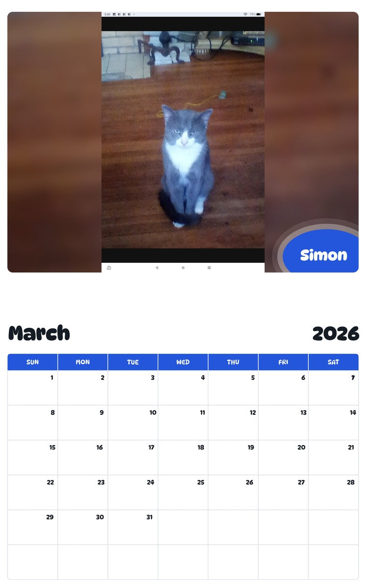 November 2025 - October 2026 Simon - Pawidols Pet Calendar