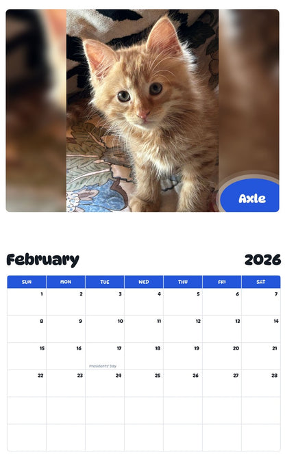 October 2025 - September 2026 Axle - Pawidols Pet Calendar