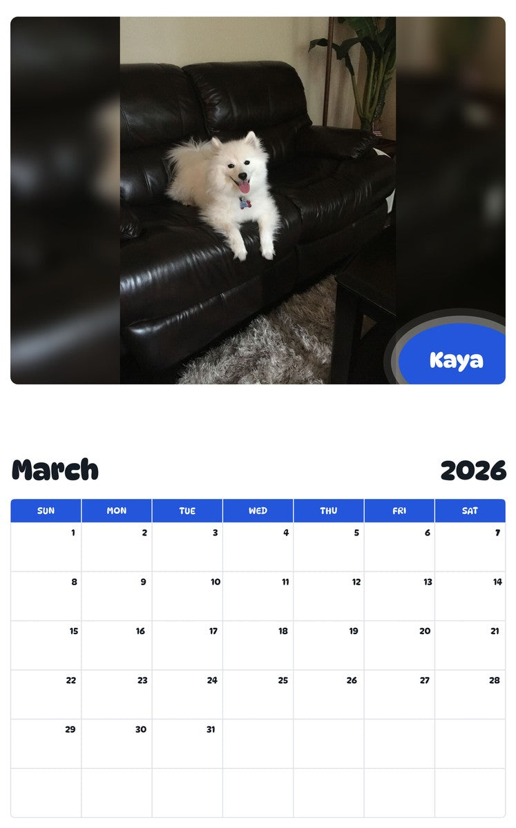 November 2025 - October 2026 Kaya - Pawidols Pet Calendar
