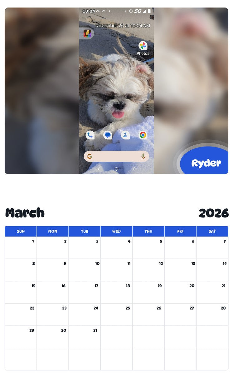 November 2025 - October 2026 Ryder - Pawidols Pet Calendar