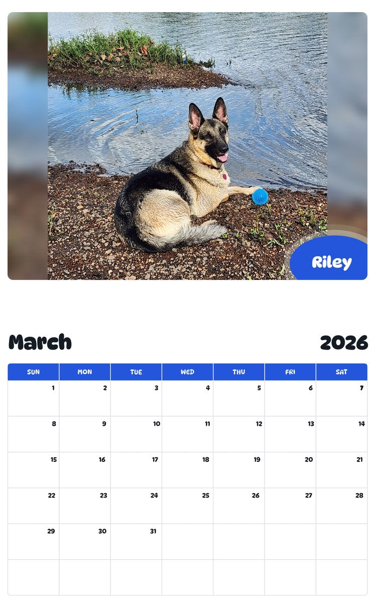 November 2025 - October 2026 Riley - Pawidols Pet Calendar