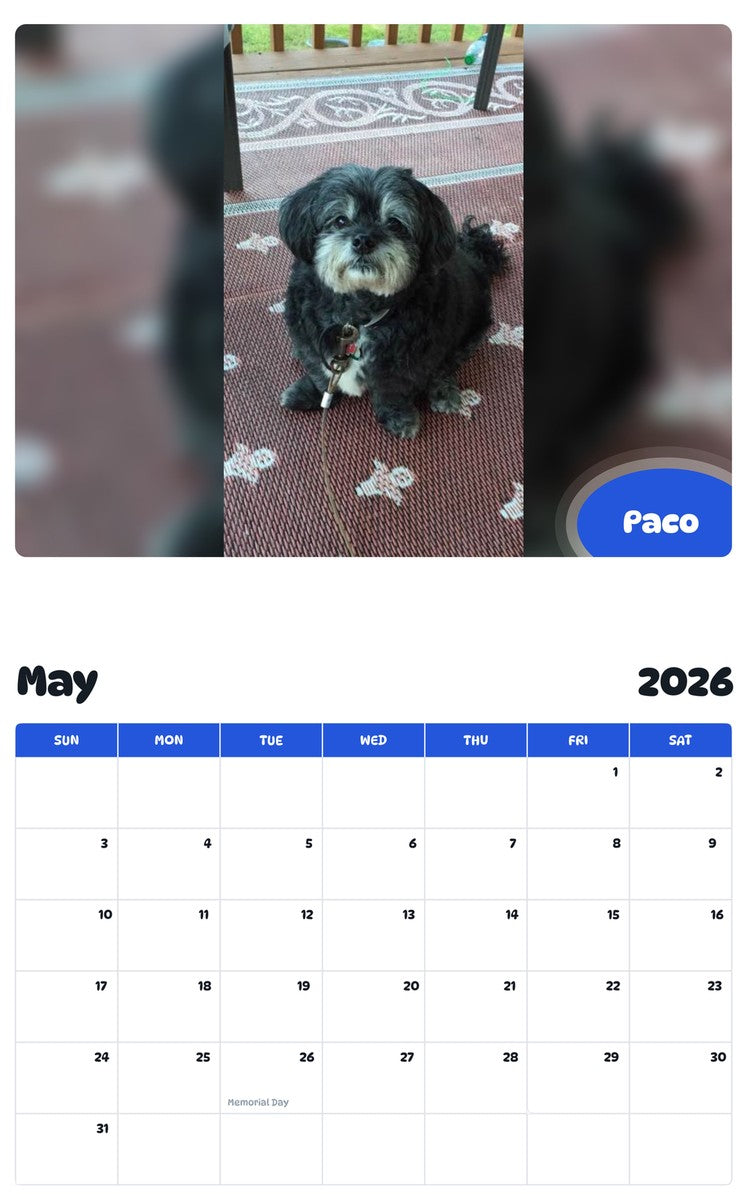 2026 - 2027 Paco - Pawidols Pet Calendar