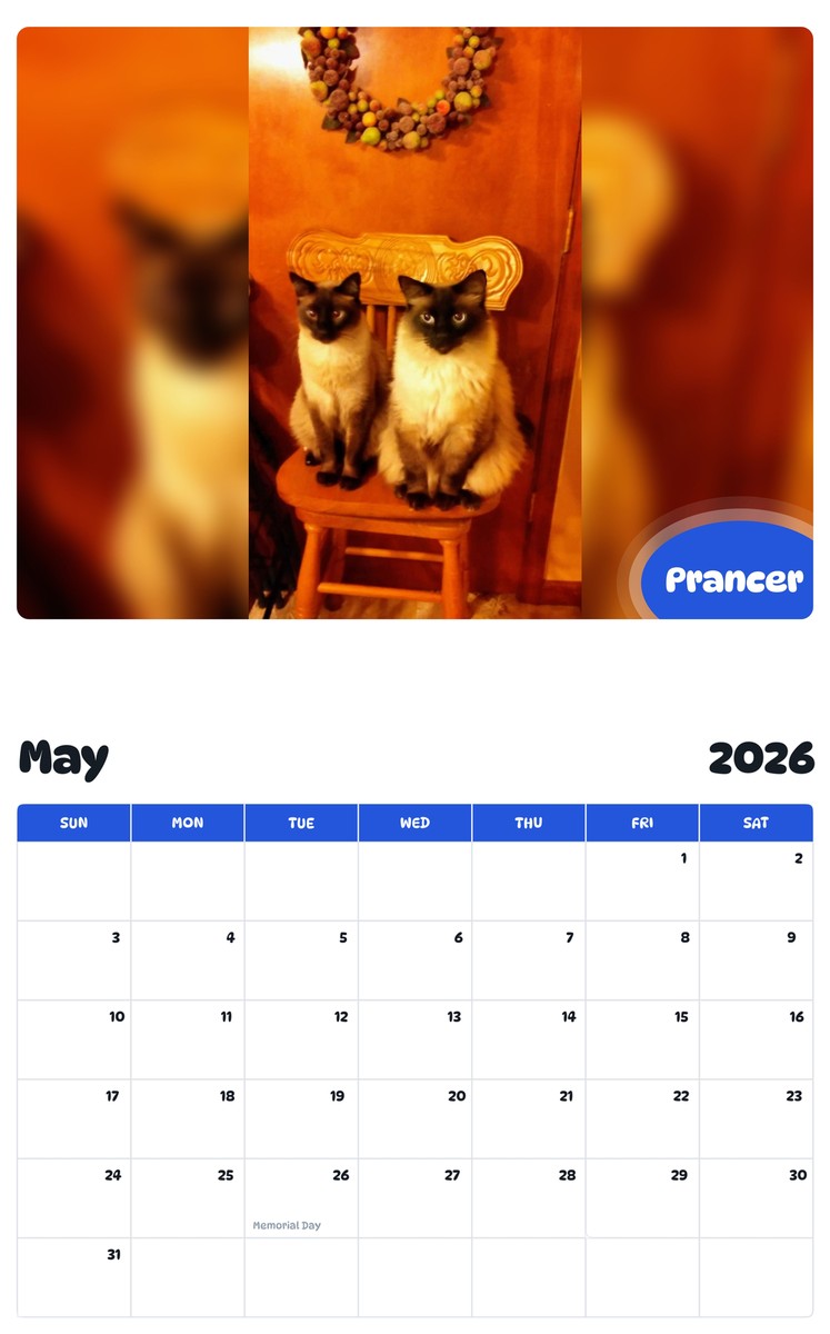 2026 - 2027 Prancer - Pawidols Pet Calendar