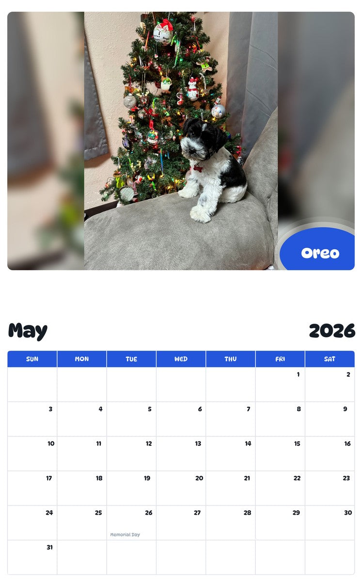 2026 - 2027 Oreo - Pawidols Pet Calendar