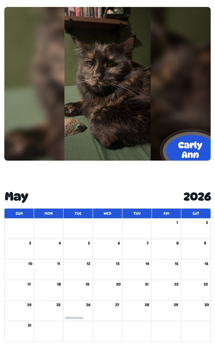 2026 - 2027 Carly Ann - Pawidols Pet Calendar