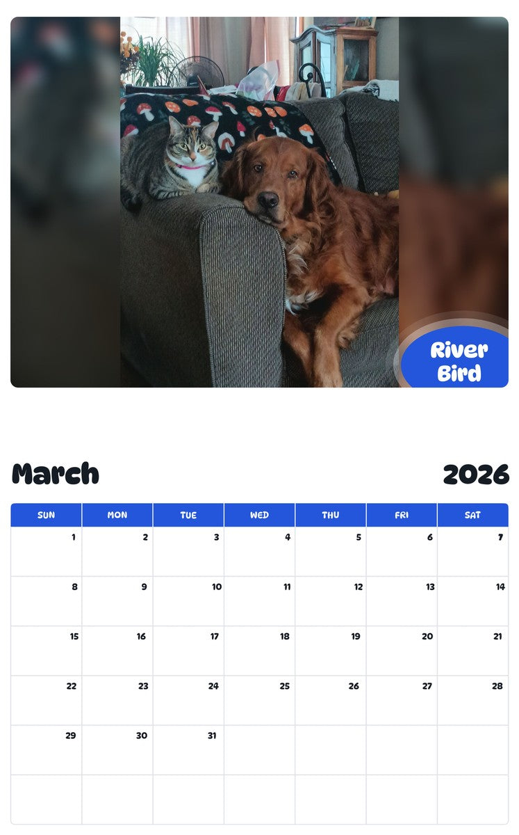 November 2025 - October 2026 River Bird - Pawidols Pet Calendar