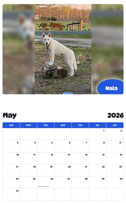 2026 - 2027 Nala - Pawidols Pet Calendar