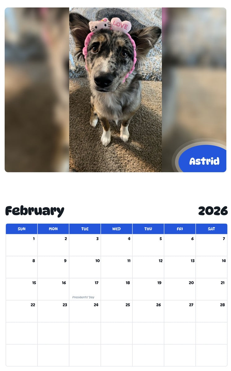 October 2025 - September 2026 Astrid - Pawidols Pet Calendar