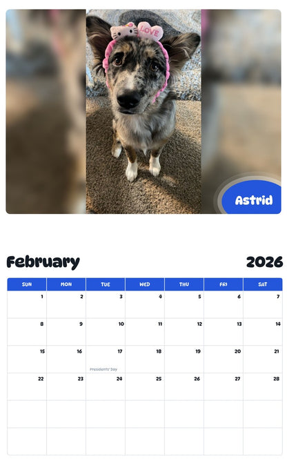 October 2025 - September 2026 Astrid - Pawidols Pet Calendar
