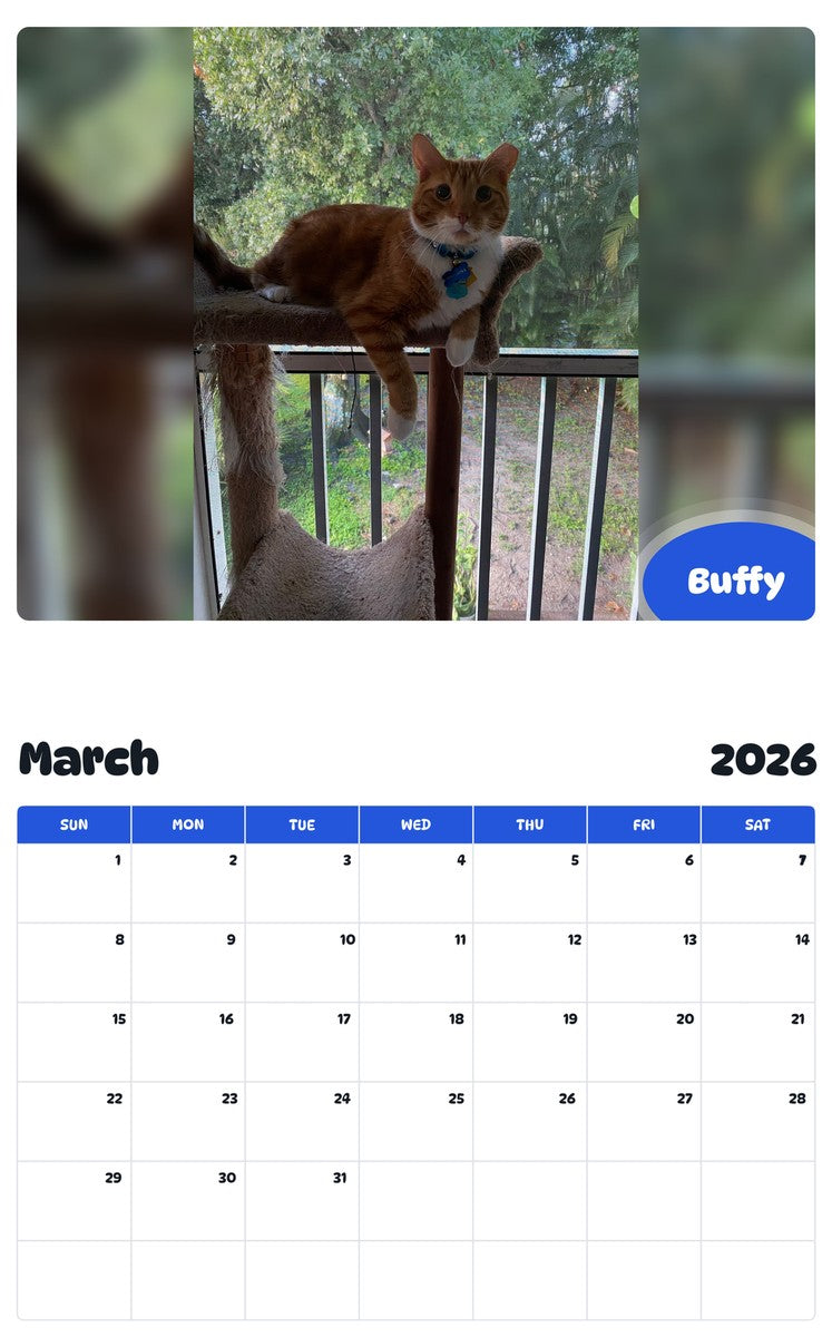 November 2025 - October 2026 Buffy - Pawidols Pet Calendar
