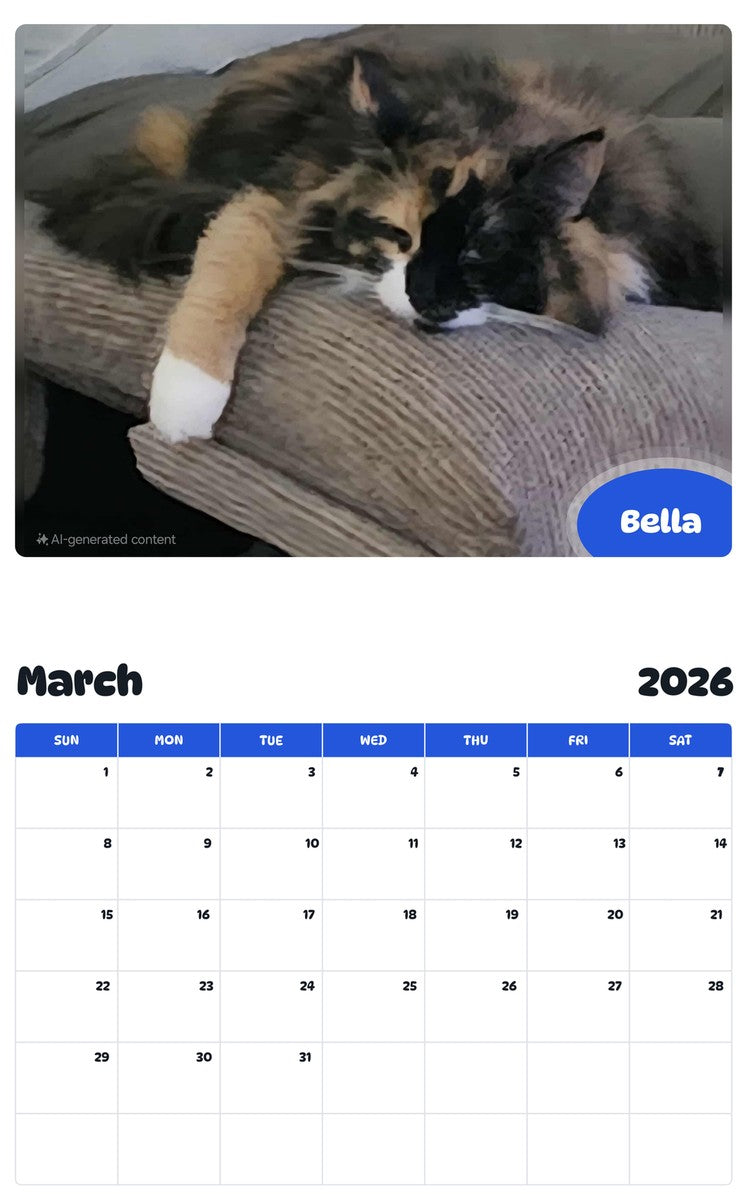 November 2025 - October 2026 Bella - Pawidols Pet Calendar