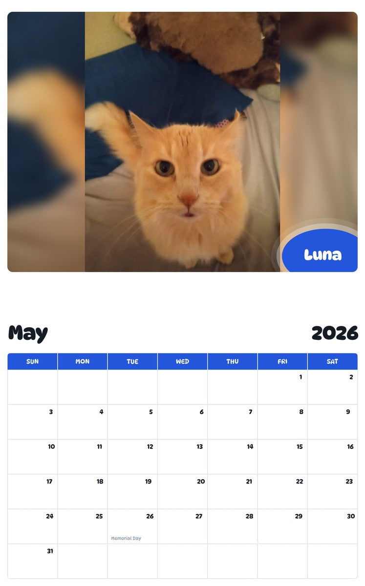 2026 - 2027 Luna - Pawidols Pet Calendar