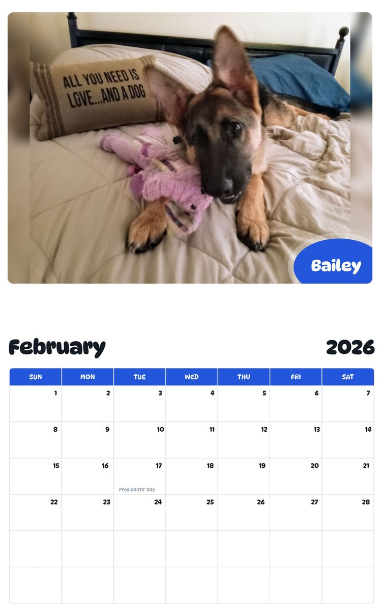 October 2025 - September 2026 Bailey - Pawidols Pet Calendar