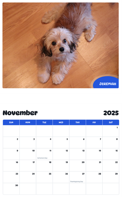 July 2025 - June 2026 Jeremiah - Pawidols Pet Calendar