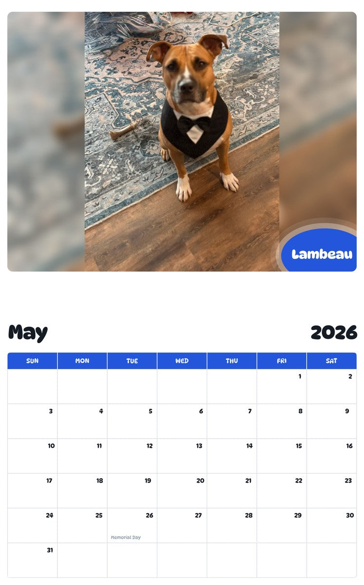 2026 - 2027 Lambeau - Pawidols Pet Calendar