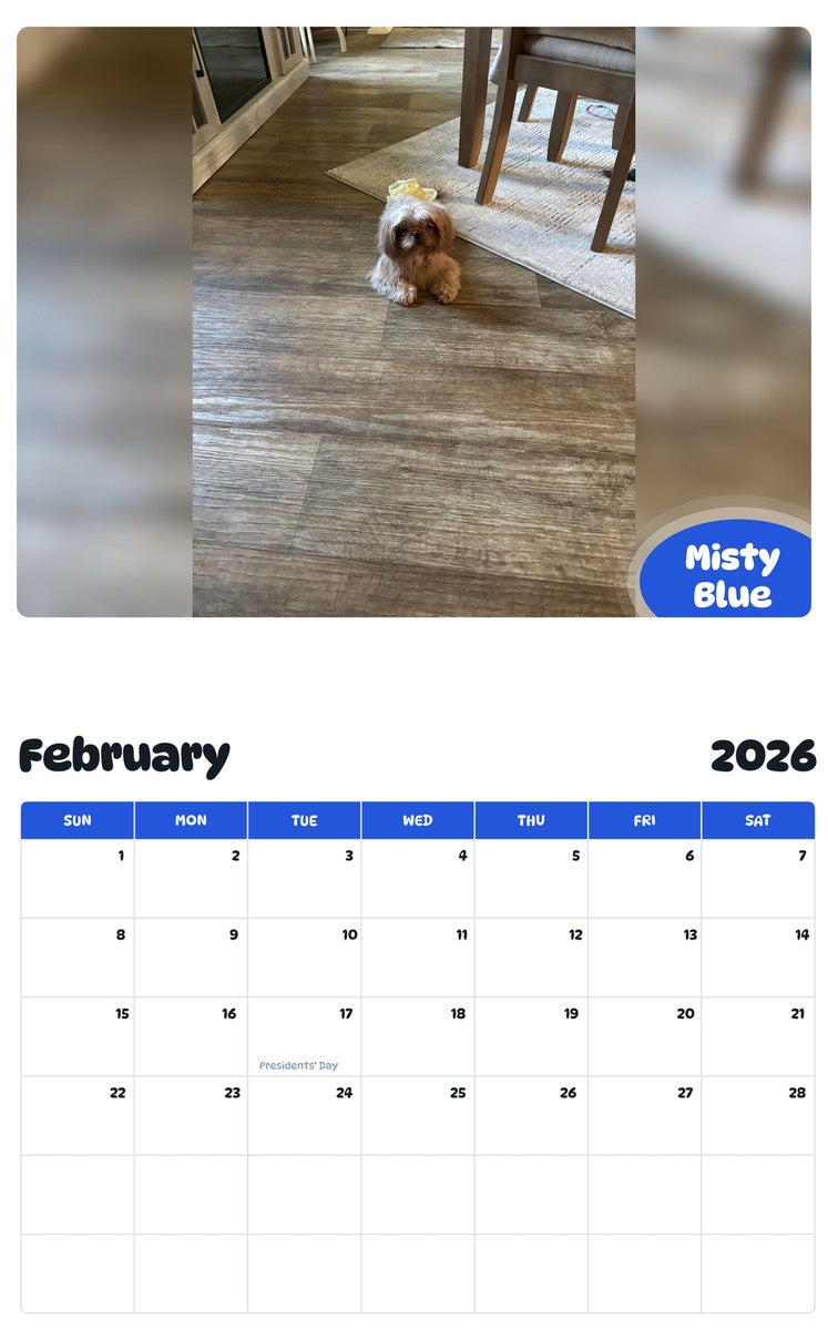 October 2025 - September 2026 Misty Blue - Pawidols Pet Calendar