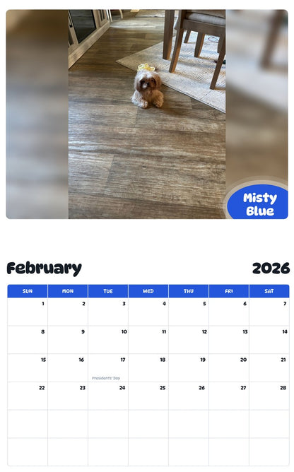 October 2025 - September 2026 Misty Blue - Pawidols Pet Calendar