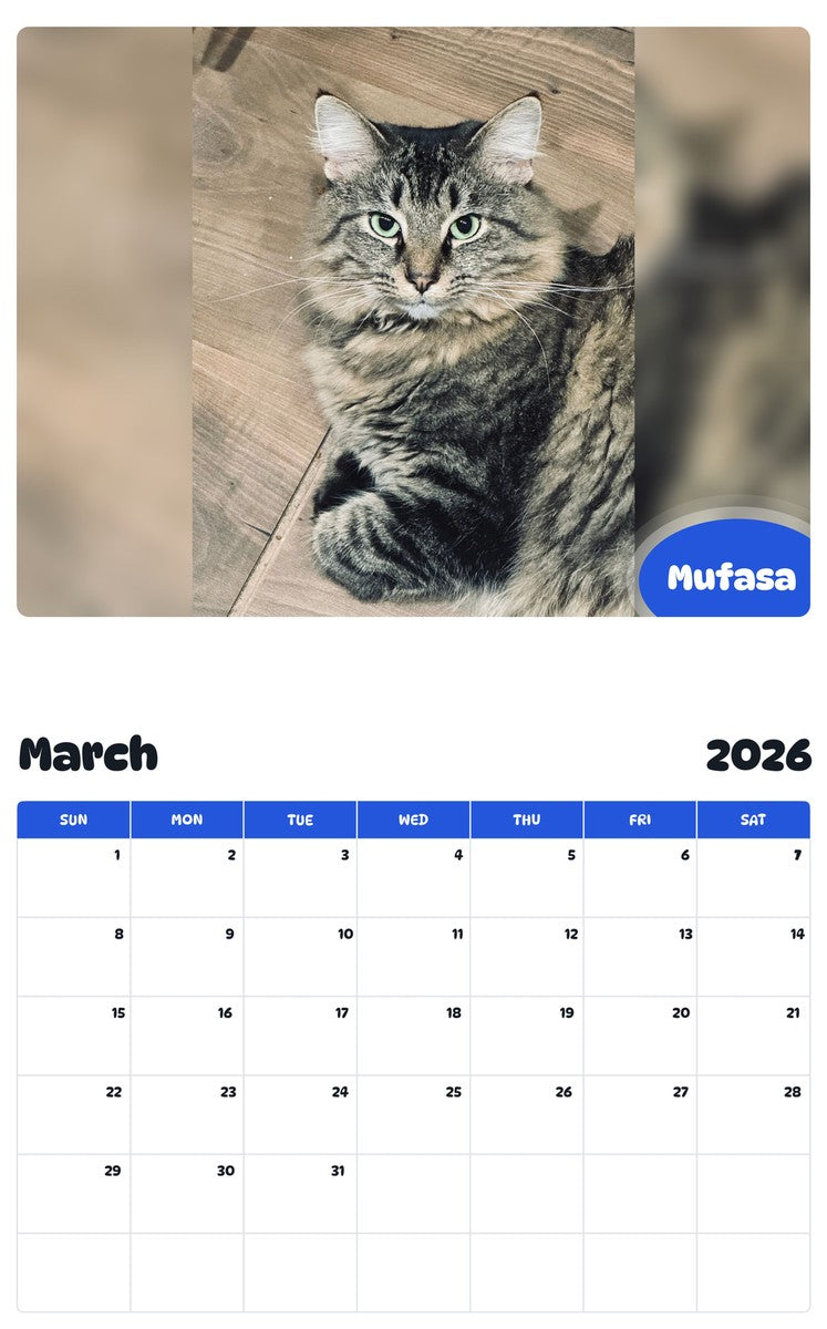 November 2025 - October 2026 Mufasa - Pawidols Pet Calendar
