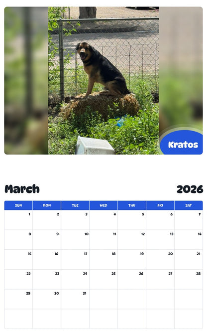 November 2025 - October 2026 Kratos - Pawidols Pet Calendar