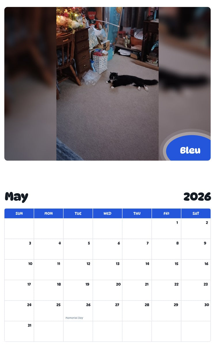 2026 - 2027 Bleu - Pawidols Pet Calendar