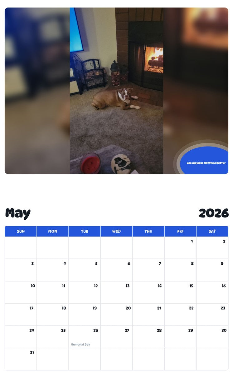 2026 - 2027 Leo Aloyisus Matthew Ketter - Pawidols Pet Calendar