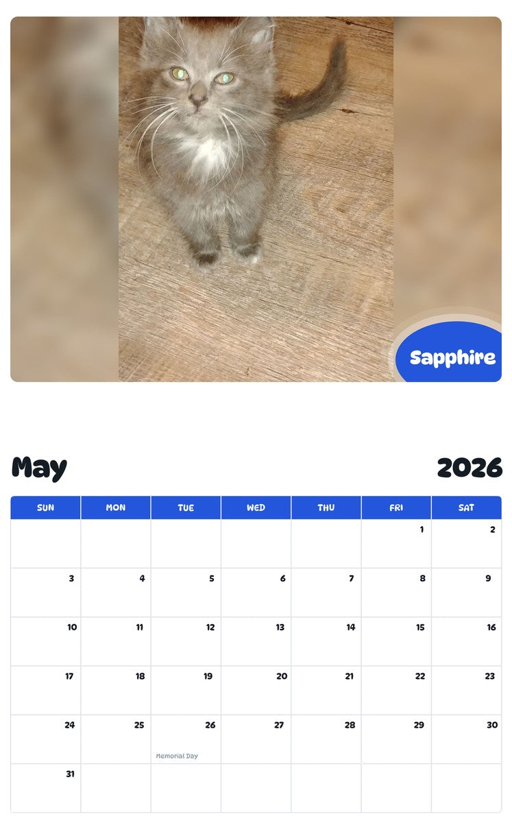 2026 - 2027 Sapphire - Pawidols Pet Calendar