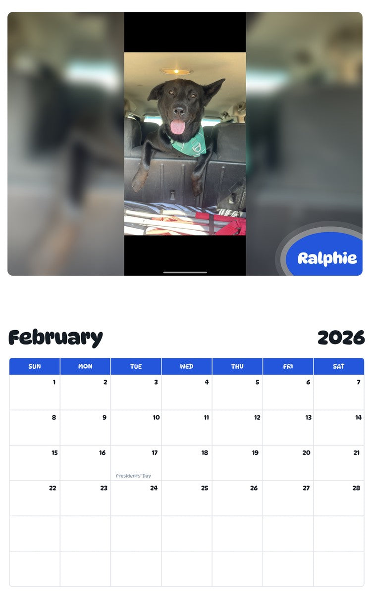 October 2025 - September 2026 Ralphie - Pawidols Pet Calendar