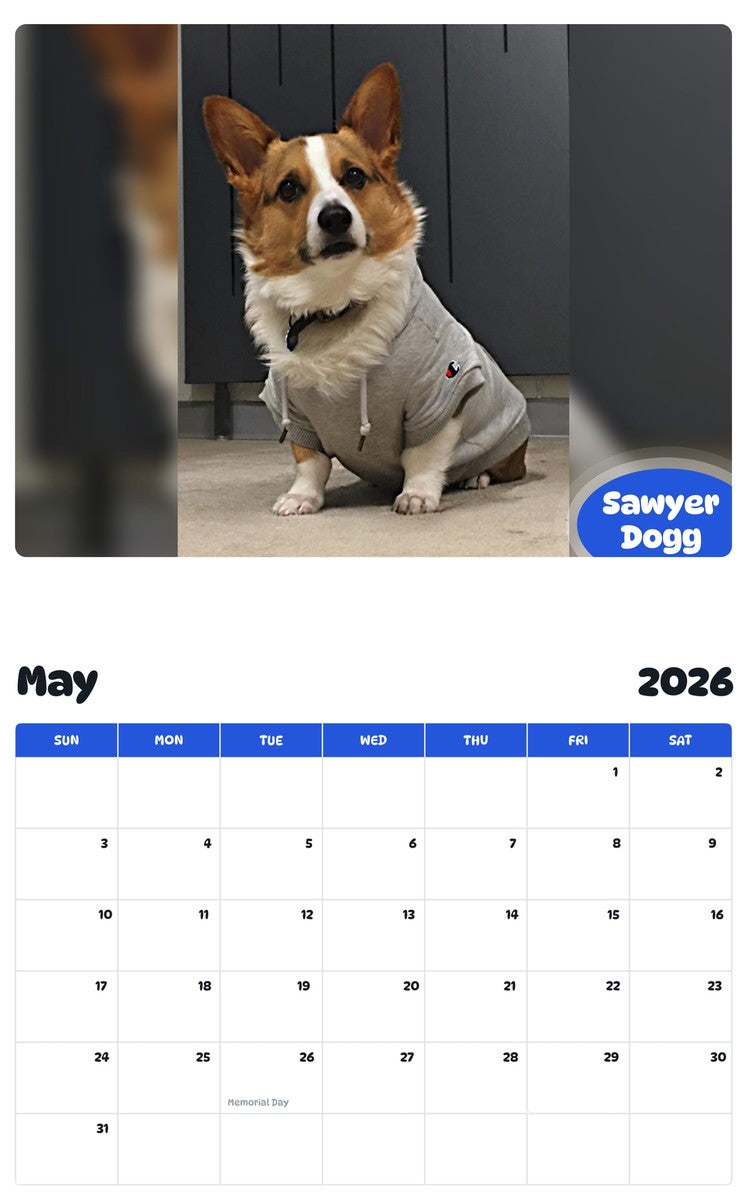 2026 - 2027 Sawyer Dogg - Pawidols Pet Calendar