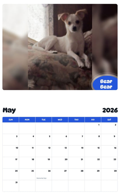 2026 - 2027 Bear Bear - Pawidols Pet Calendar