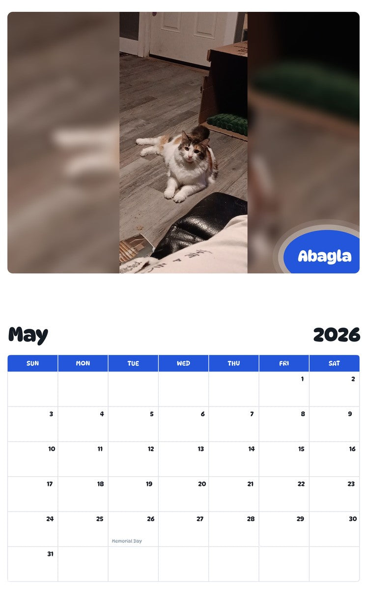 2026 - 2027 Abagla - Pawidols Pet Calendar
