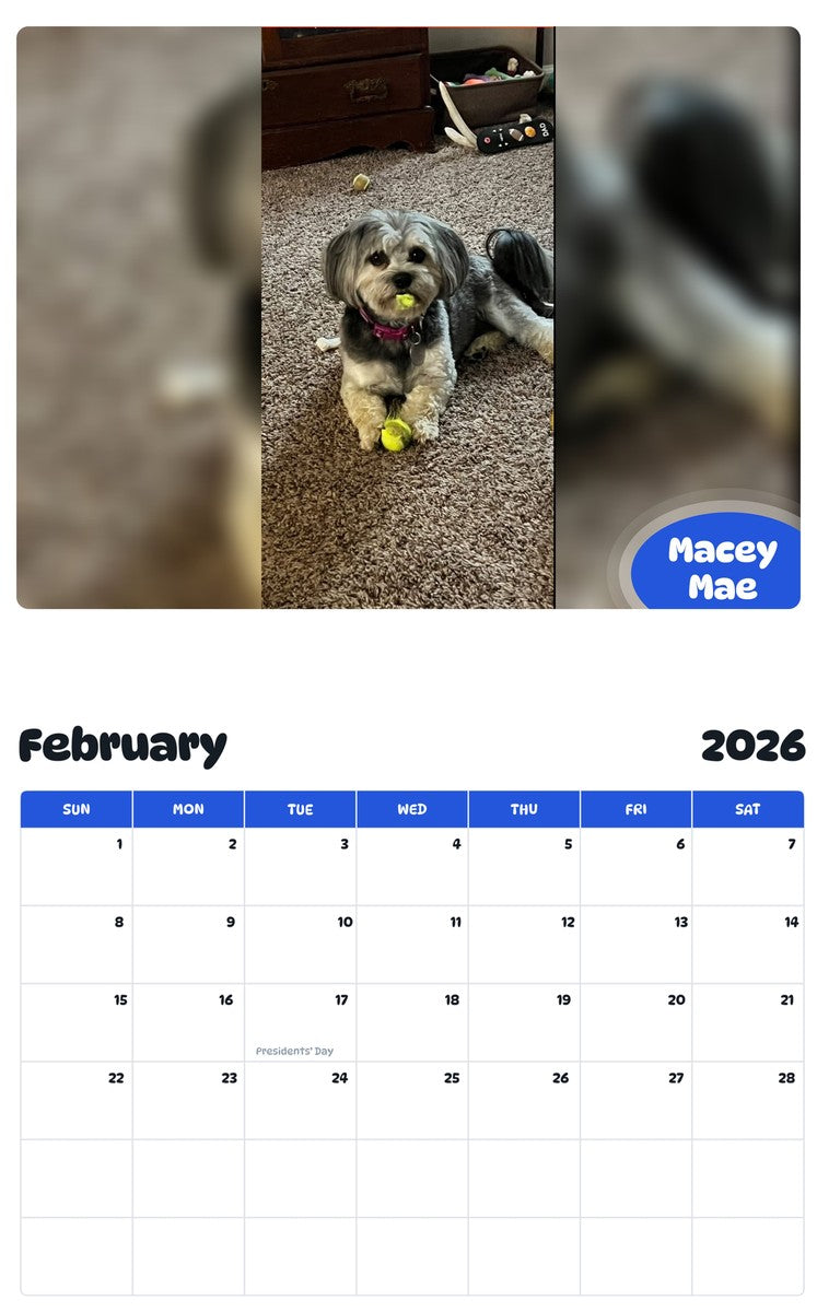 October 2025 - September 2026 Macey Mae - Pawidols Pet Calendar