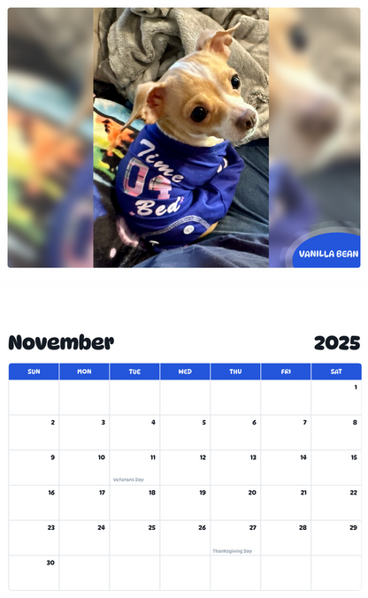 July 2025 - June 2026 Vanilla Bean - Pawidols Pet Calendar