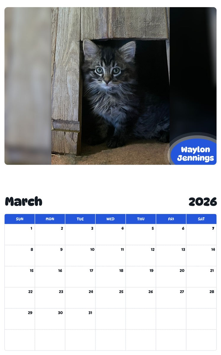 November 2025 - October 2026 Waylon Jennings - Pawidols Pet Calendar
