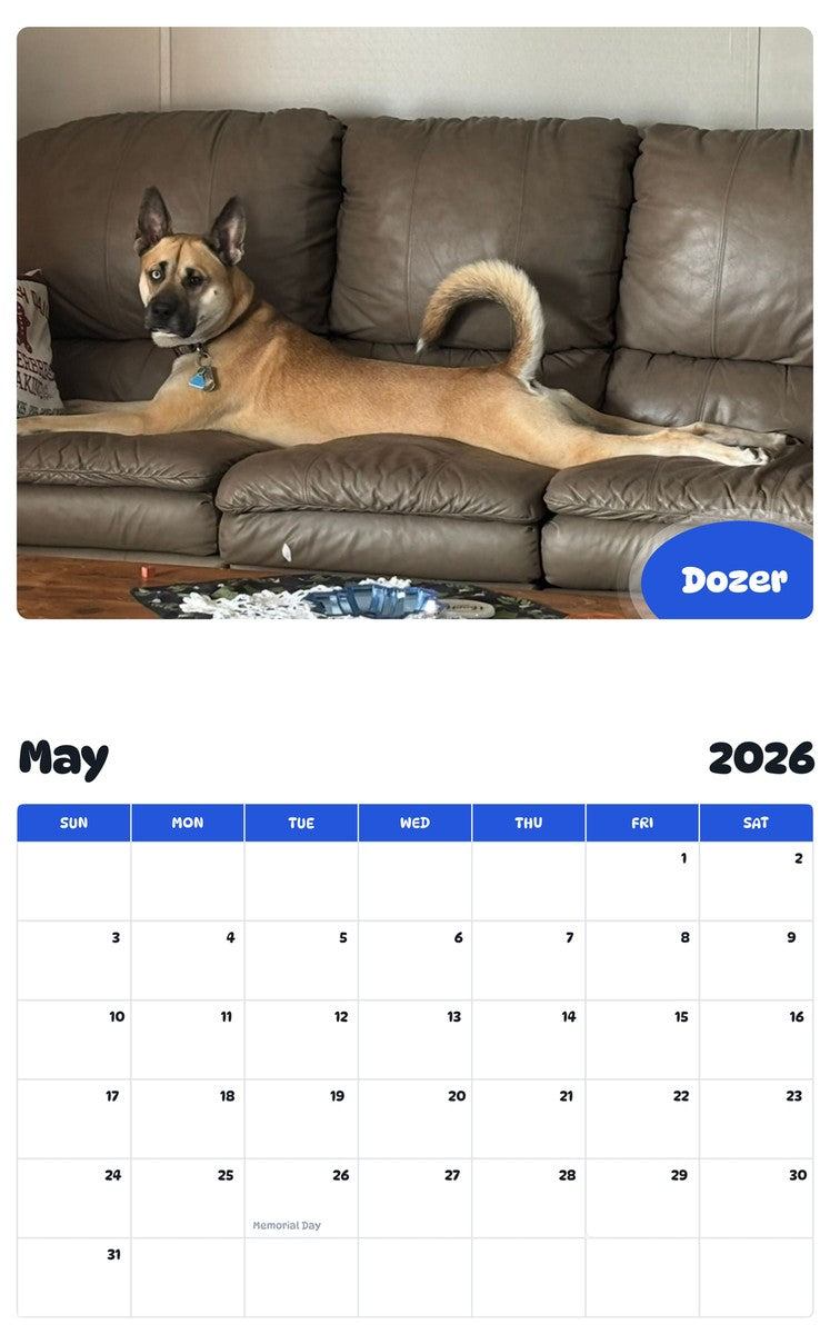2026 - 2027 Dozer - Pawidols Pet Calendar