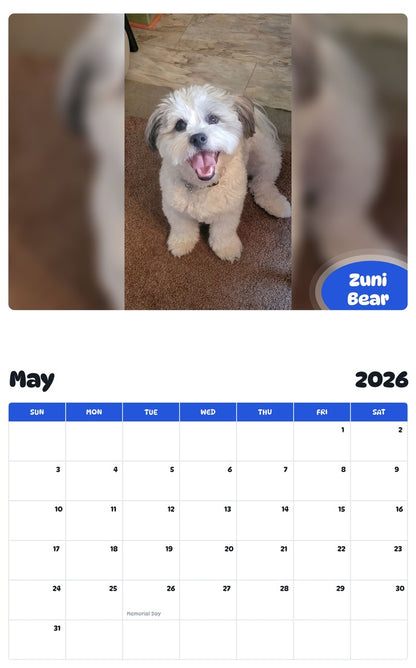 2026 - 2027 Zuni Bear - Pawidols Pet Calendar