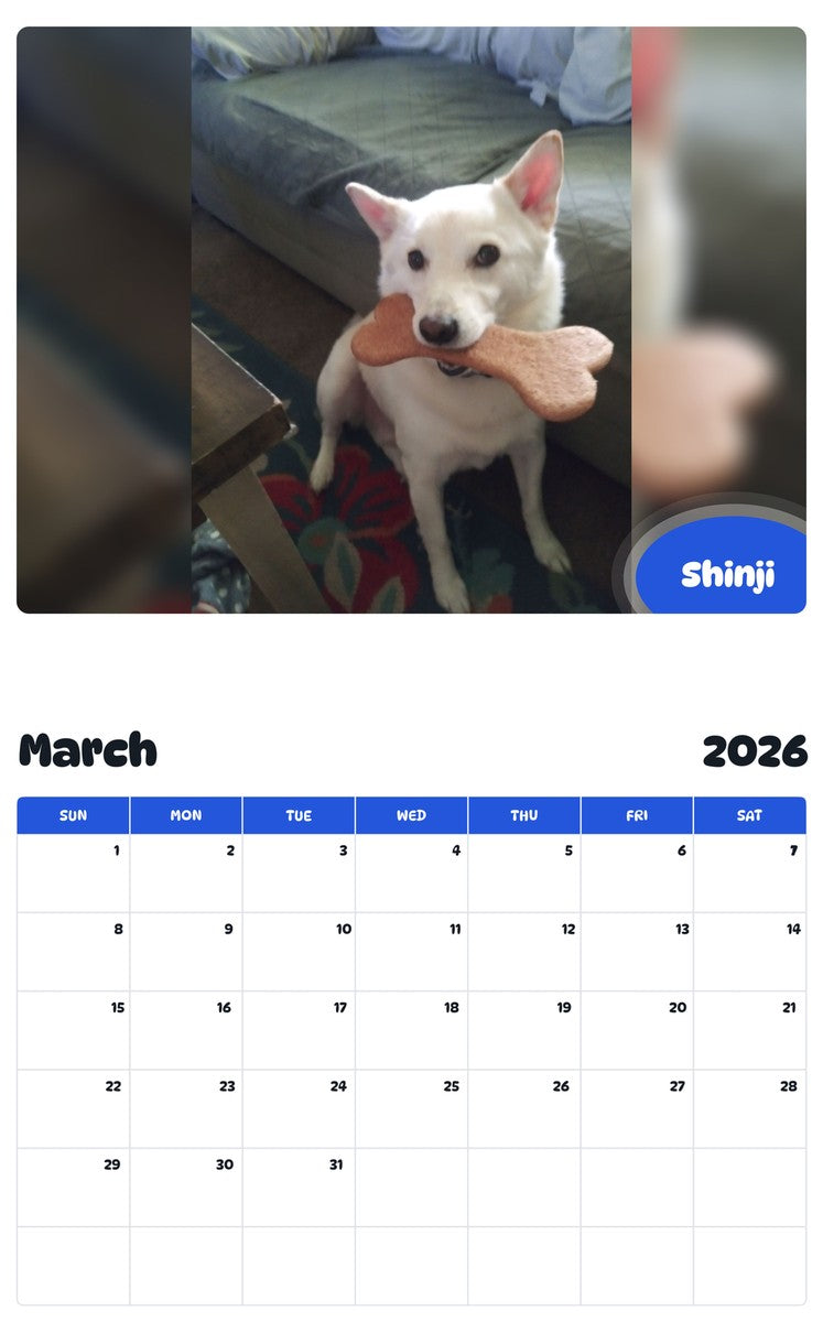November 2025 - October 2026 Shinji - Pawidols Pet Calendar