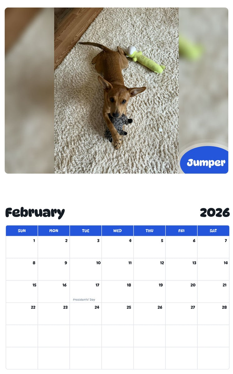 October 2025 - September 2026 Jumper - Pawidols Pet Calendar
