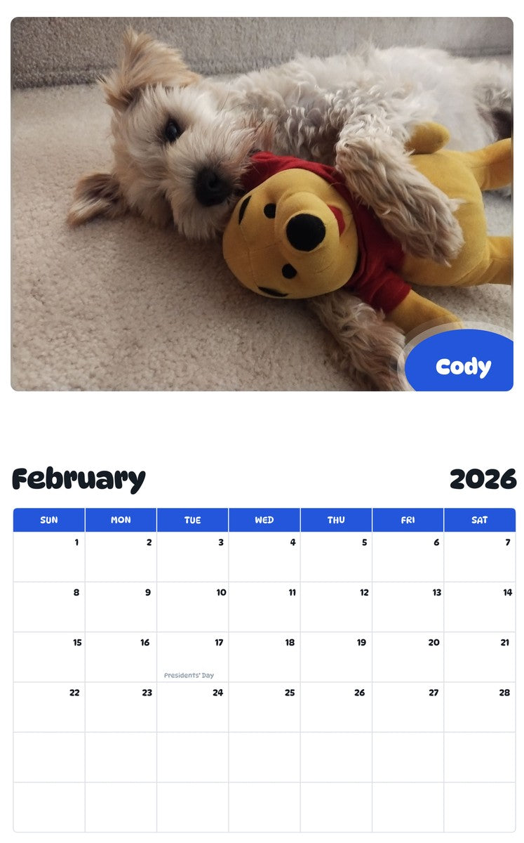 October 2025 - September 2026 Cody - Pawidols Pet Calendar