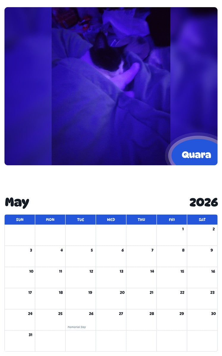 2026 - 2027 Quara - Pawidols Pet Calendar