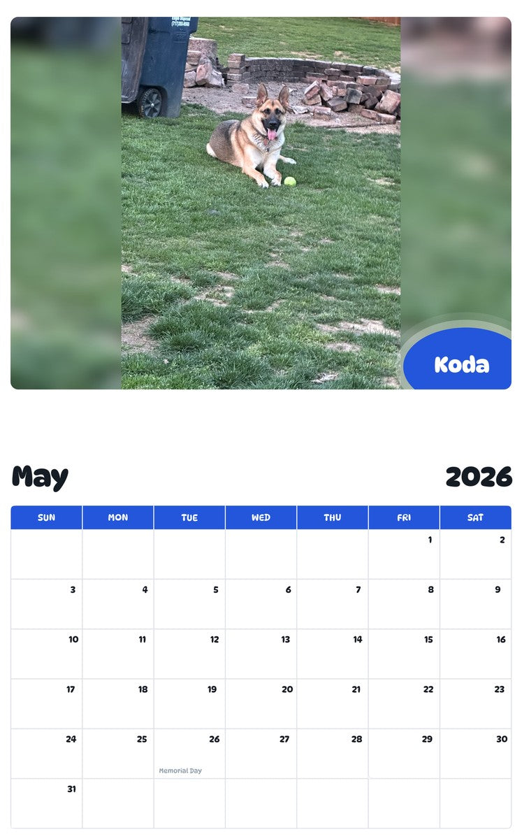 2026 - 2027 Koda - Pawidols Pet Calendar
