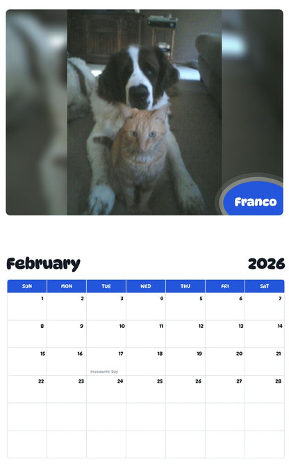 October 2025 - September 2026 Franco - Pawidols Pet Calendar